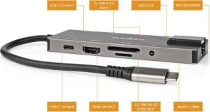 USB-c multipoort adapter – hdmi /3 x usb-a / 2 x usb-c / mini jack